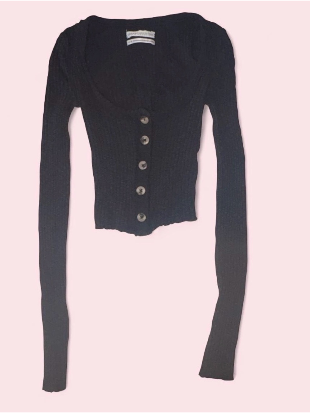 Urban Outfitters Black Ribbed Button-Down Cropped Cardigan